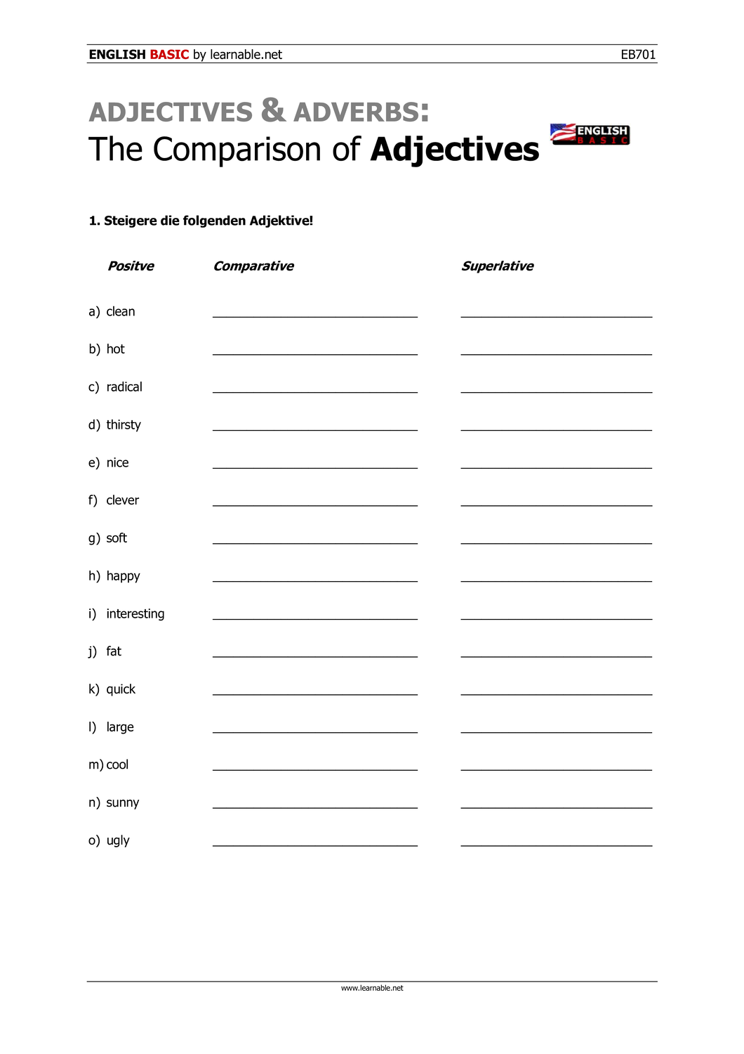 The Comparison Of Adjectives Basic Level Unterrichtsmaterial Im Fach Englisch Adjektive Adjektive Englisch Unterrichtsmaterial