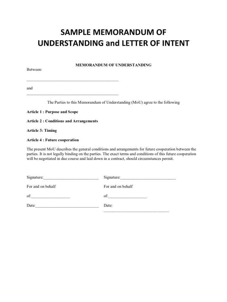 Sample Memorandum Of Understanding And Letter Of Intent
