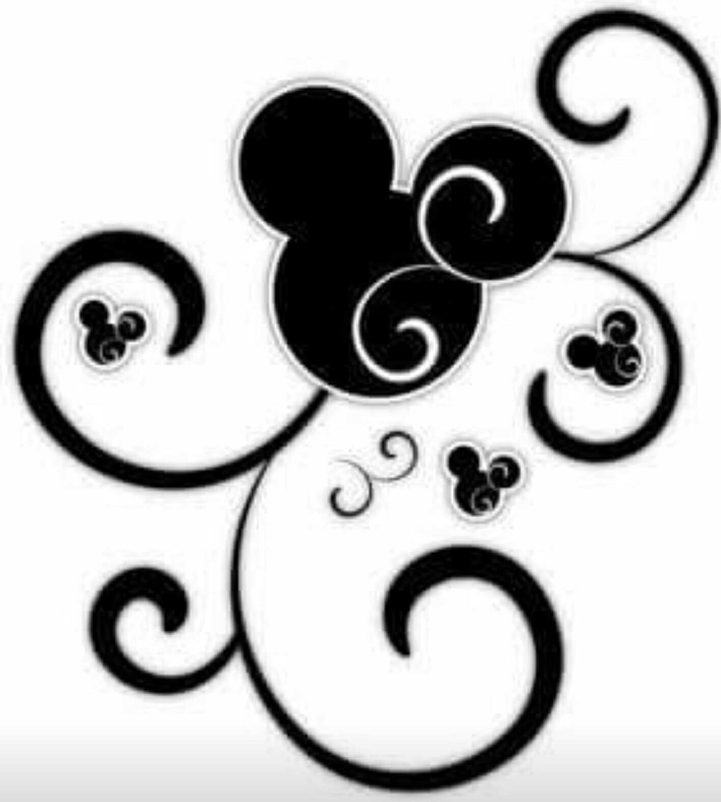 Mickey With Pretty Scroll Work Details In Vinyl Or Ink Disney Silhouetten Mickey Tattoo Disney Tattoos