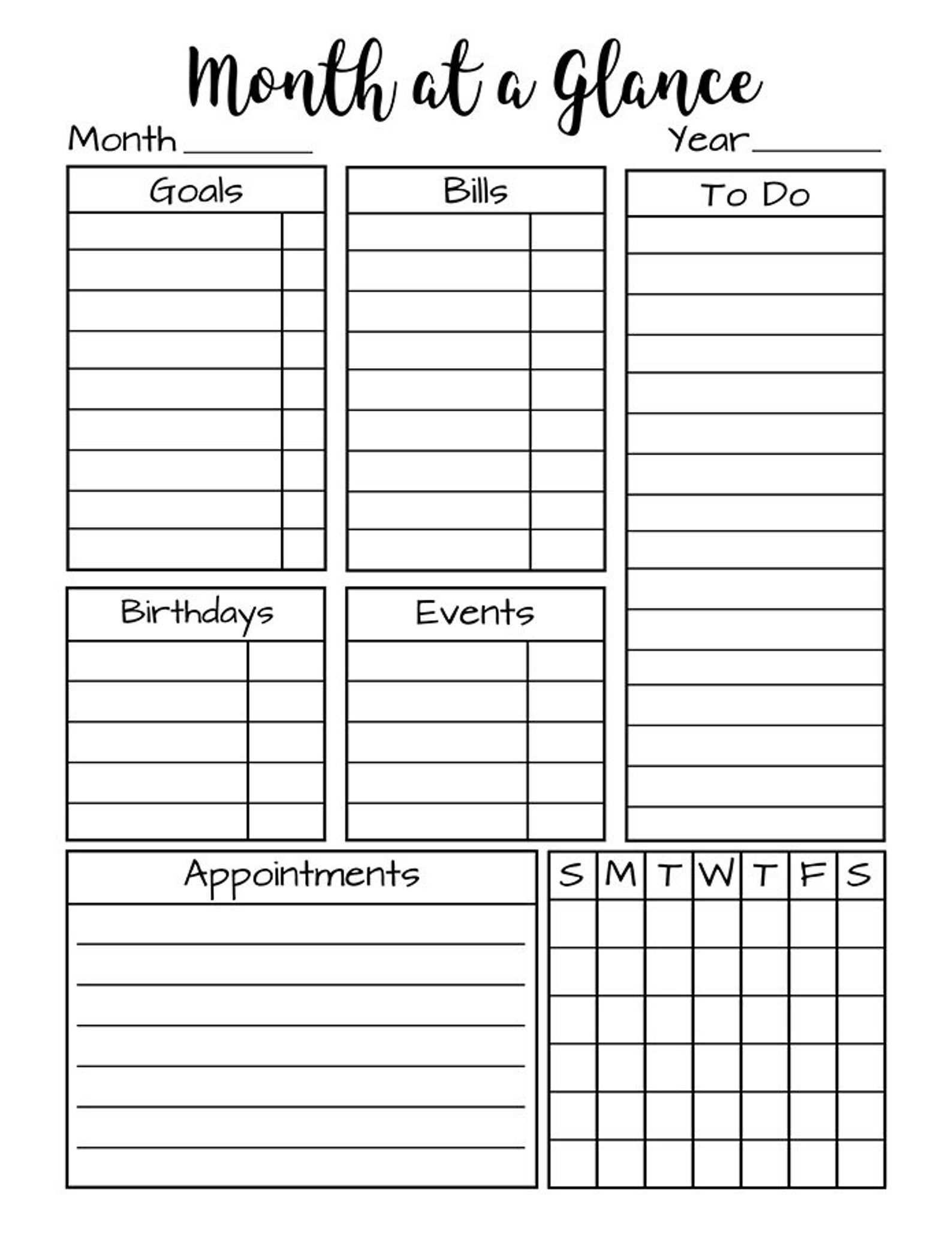 Month At A Glance Printable Day At A Glance Bullet Journal Etsy In 2020 Bullet Journal Month Daily Schedule Printable Bullet Journal