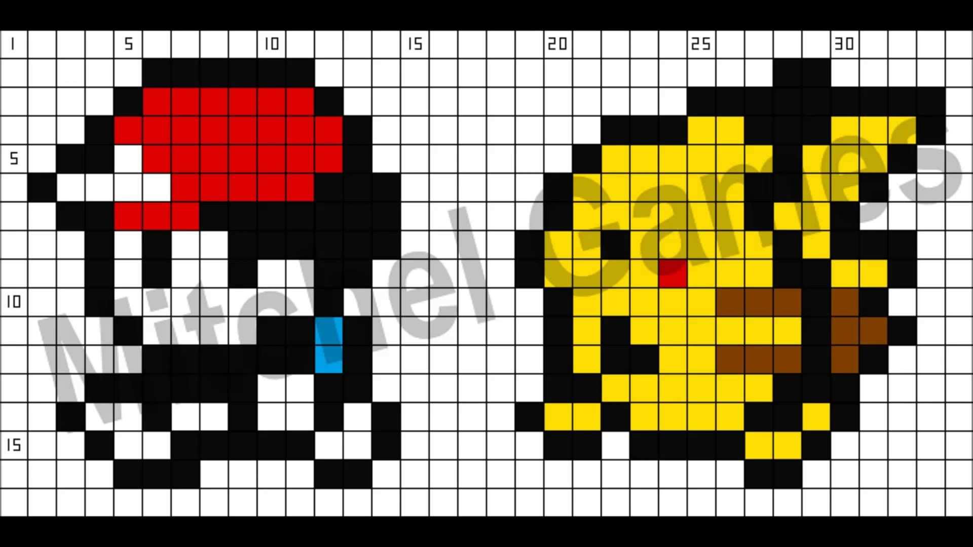 Minecraft Pokemon Ash Pikachu 34x17 Pixel Template Pixel Art Pokemon Pixel Art Grid Pixel Art