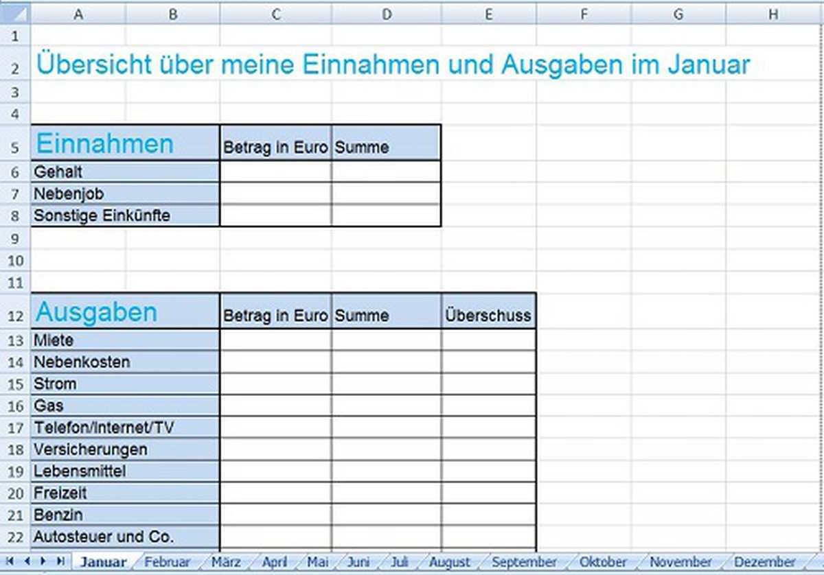 Haushaltsbuch Mit Excel Selbst Erstellen Chip