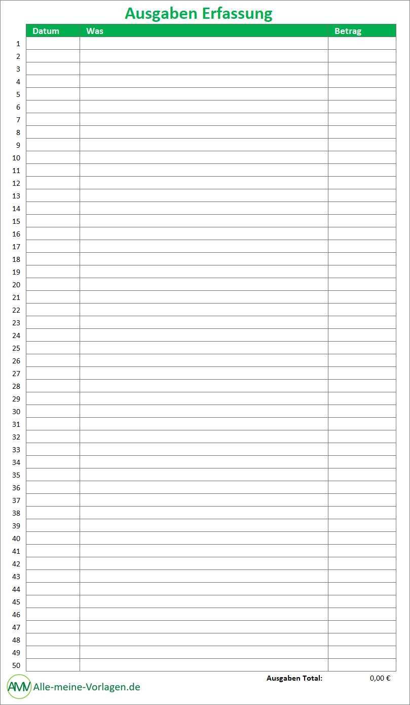 Ausgaben In Excel Vorlage Erfassen Alle Meine Vorlagen De