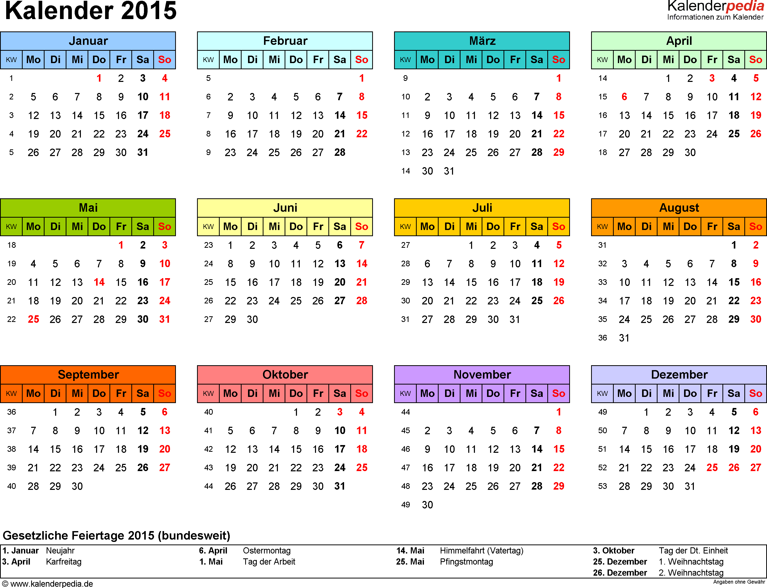 Kalenderpedia Informationen Zum Kalender Kalender 2015 Kalender Jahres Kalender