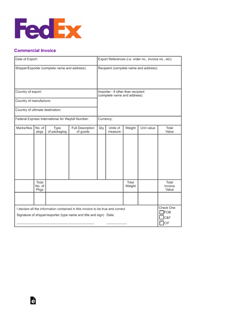 Free Fedex Commercial Invoice Template Pdf Eforms Free Regarding Fedex Proforma Invoice Template 1 Invoice Template Word Invoice Template Business Template