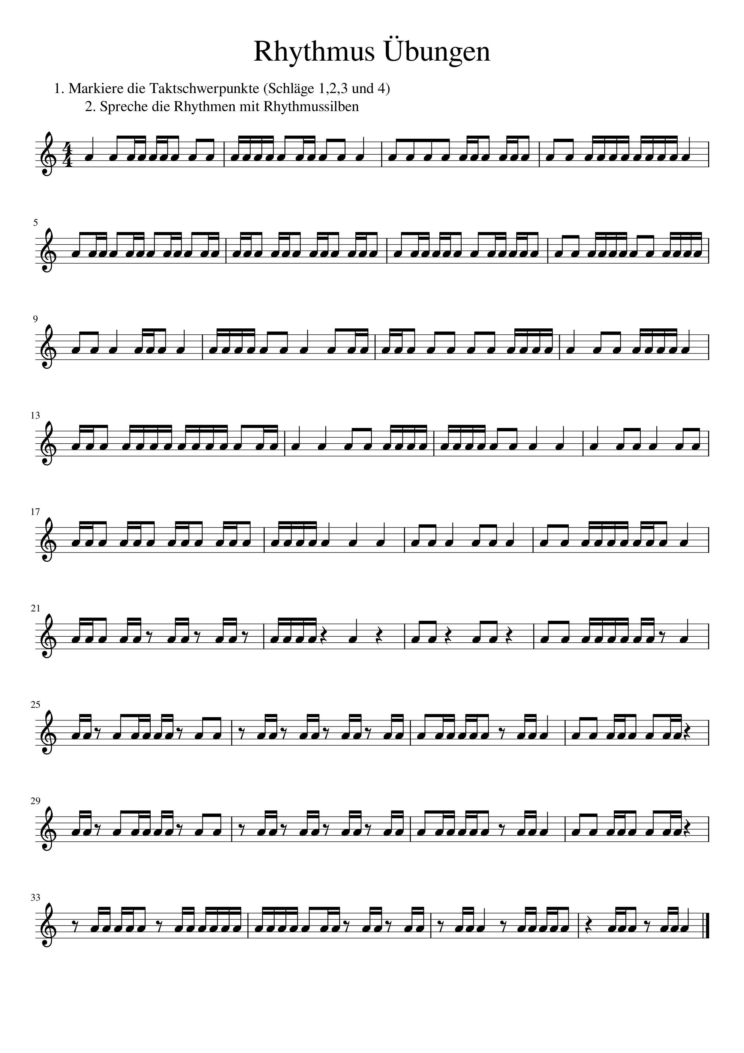 Rhythmusubungen 16tel Ohne Synkopen Unterrichtsmaterial Im Fach Musik Ubung Unterrichtsmaterial Silben