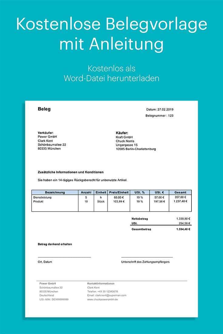 Kostenlose Belegvorlage In Word Mit Anleitung Excel Tipps Rechnung Vorlage Rechnungsvorlage