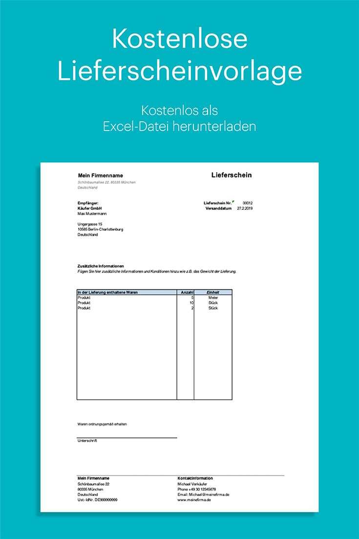 Kostenlose Lieferscheinvorlage In Excel Mit Anleitung Vorlagen Fahrtenbuch Rechnungsvorlage