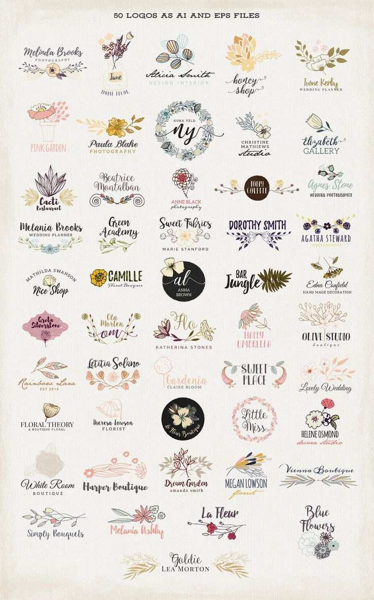 50 Florale Logos Von Bloomart Auf Creative Market On Bloomart Creativemark Logo Ideen Great Logo Design Coole Visitenkarten