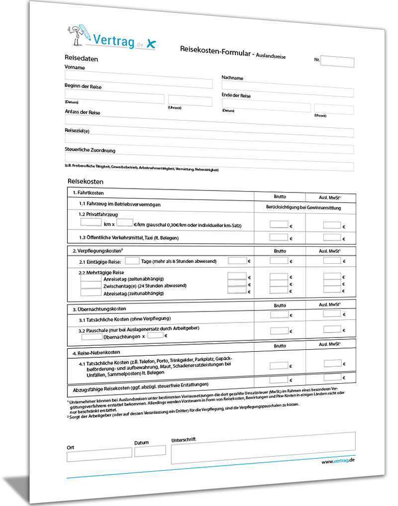 Reisekostenabrechnung Formular Reisekostenabrechnung