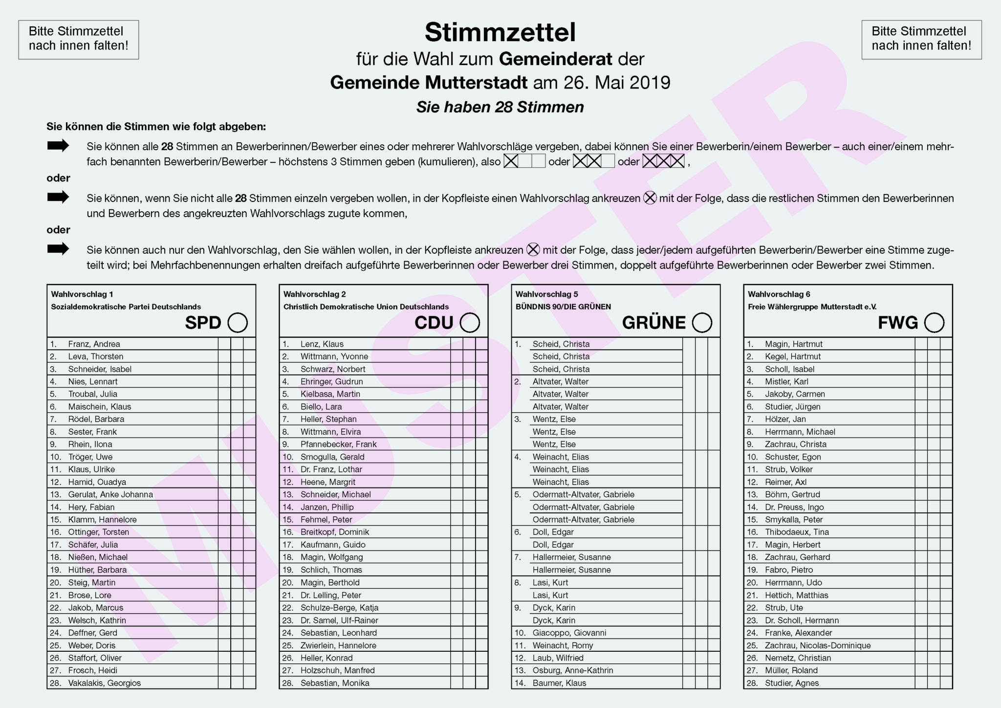 Kommunalwahlen 2019 Information Zum Stimmzettelmuster Fur Die Mutterstadter Gemeinderatswahl Mutterstadt
