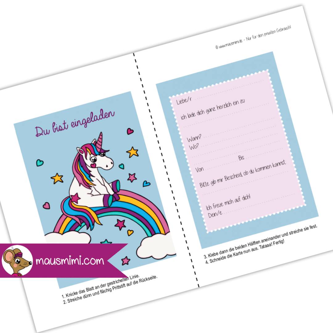 Din A6 Einladungskarte Kindergeburtstag Party Einhorn Regenbogen Einladungskarten Kindergeburtstag Einladungen Einladungskarten