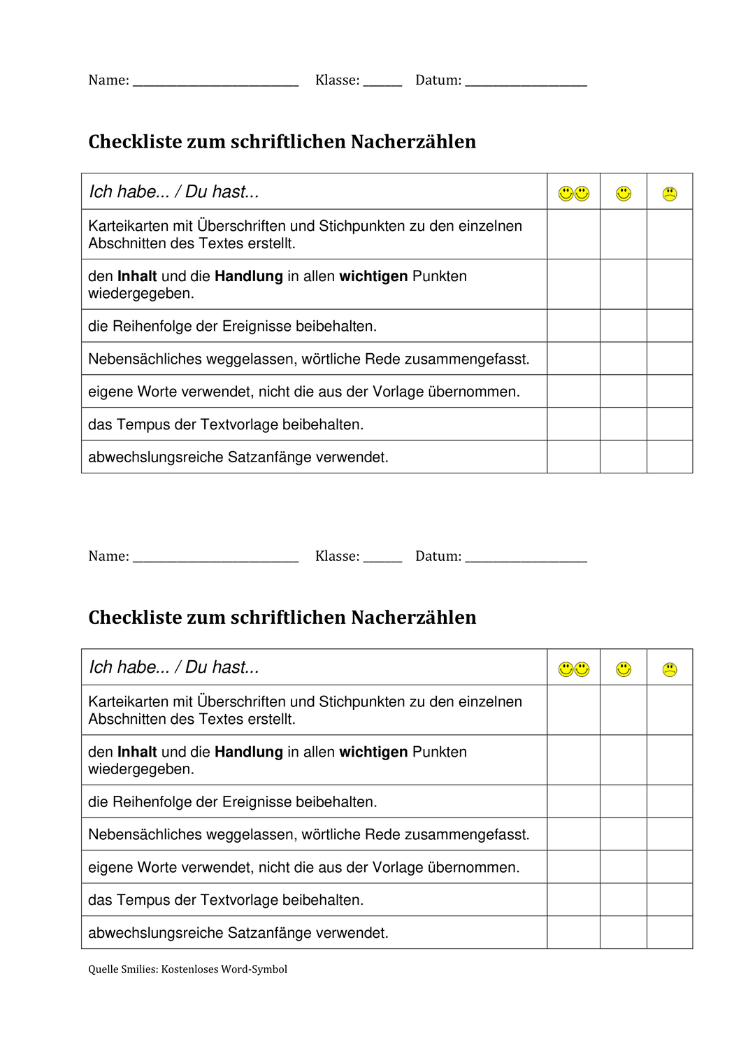 Checkliste Nacherzahlen Unterrichtsmaterial In Den Fachern Deutsch Fachubergreifendes Checkliste Schreibkonferenz Unterrichtsmaterial
