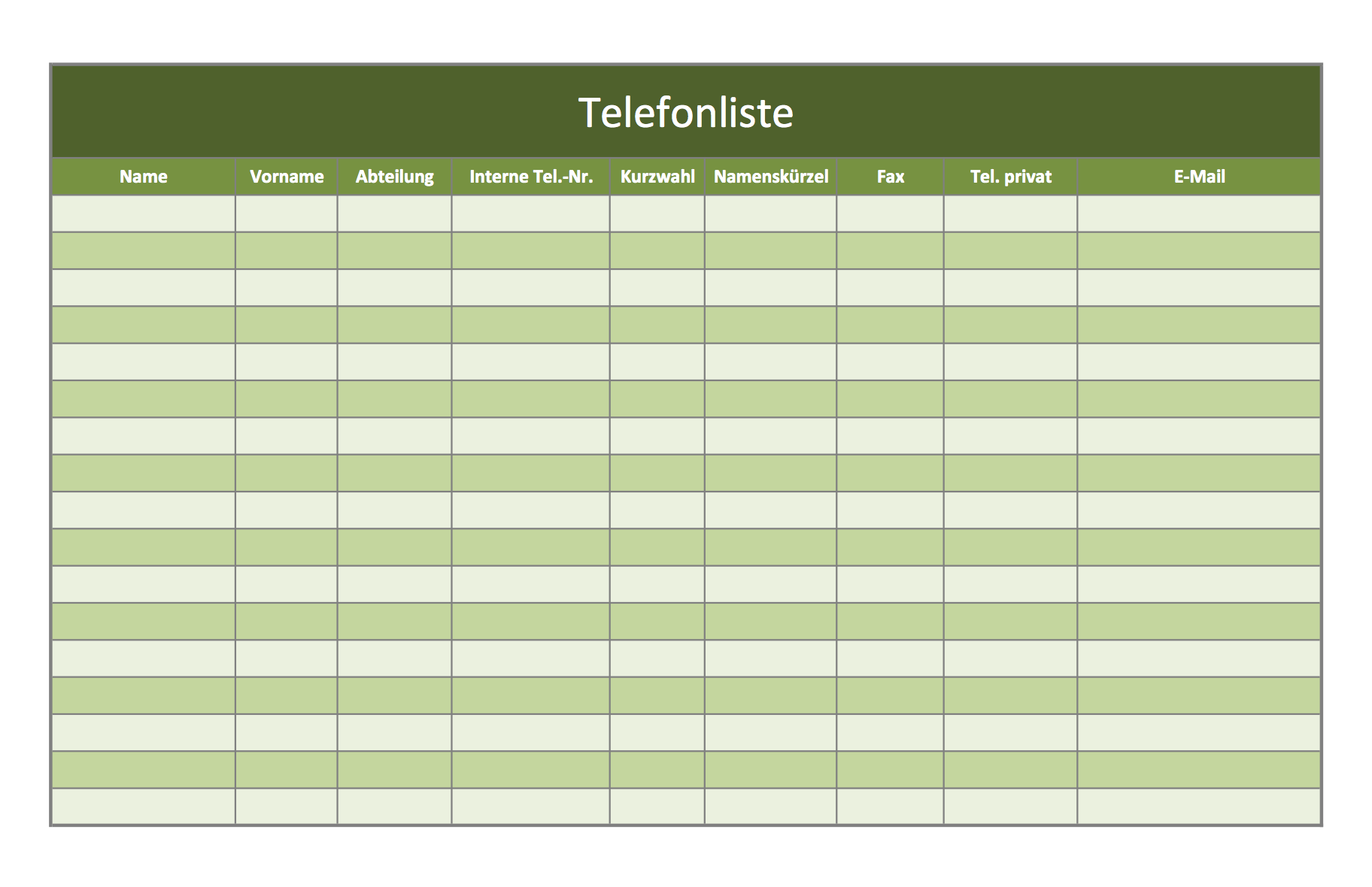 Telefonverzeichnis Als Excel Vorlage