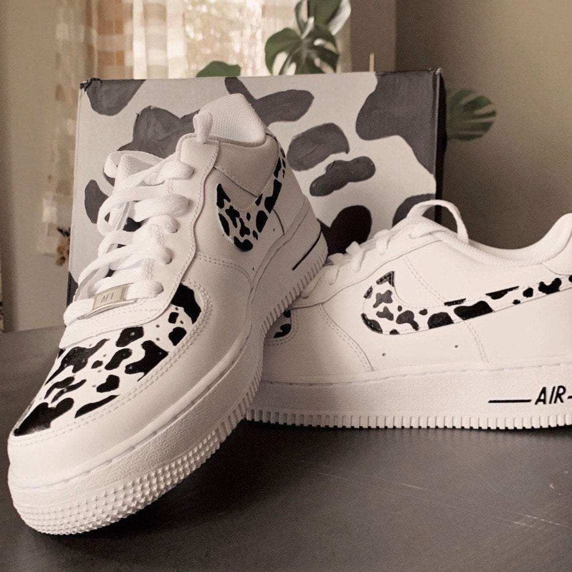 Cow Print Painted Af1 In 2020 Personalized Shoes Custom Shoes Diy Jordan Shoes Girls