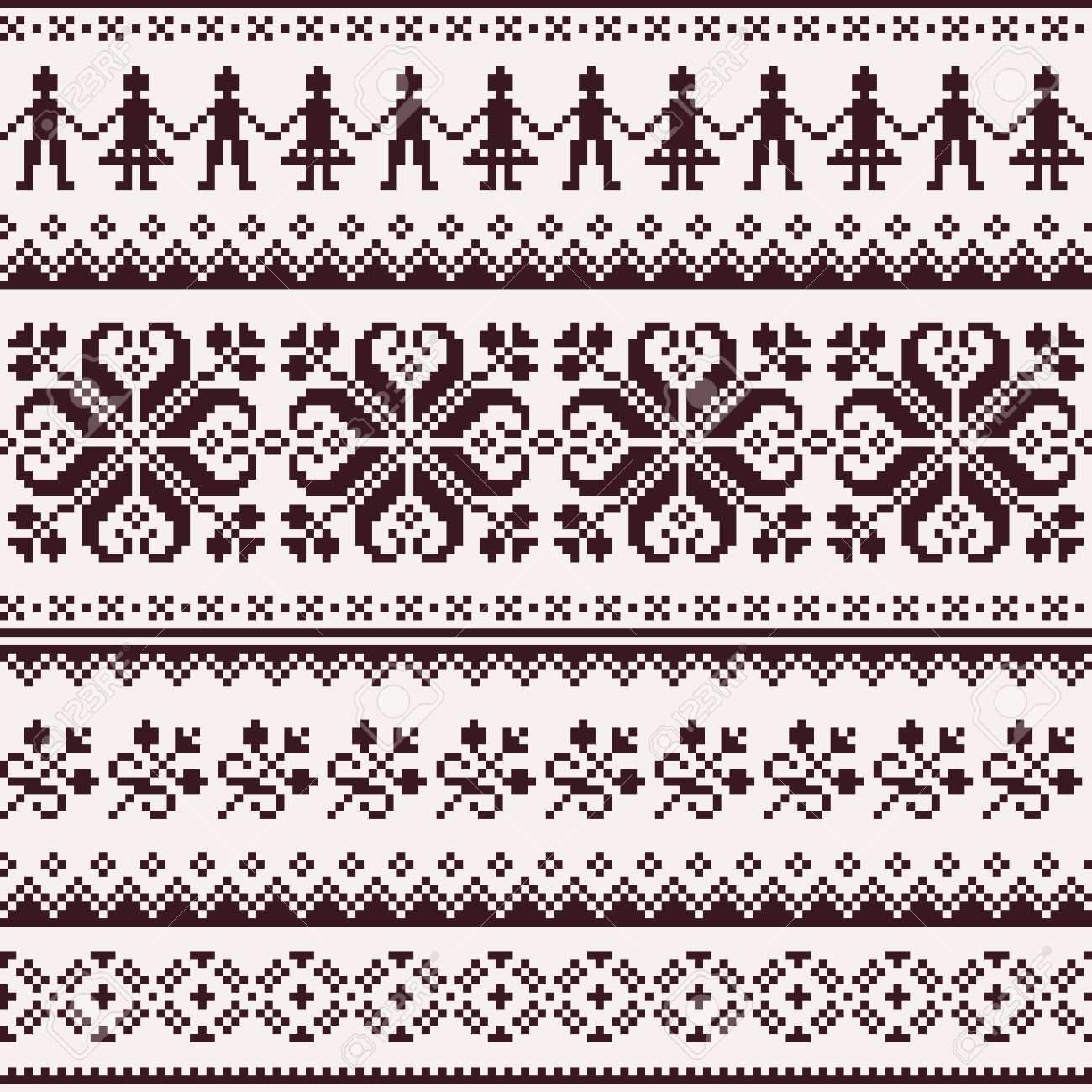 Nordic Seamless Winter Knitted Brown Pattern Winter Strickmuster Strickmuster Norwegermuster Stricken