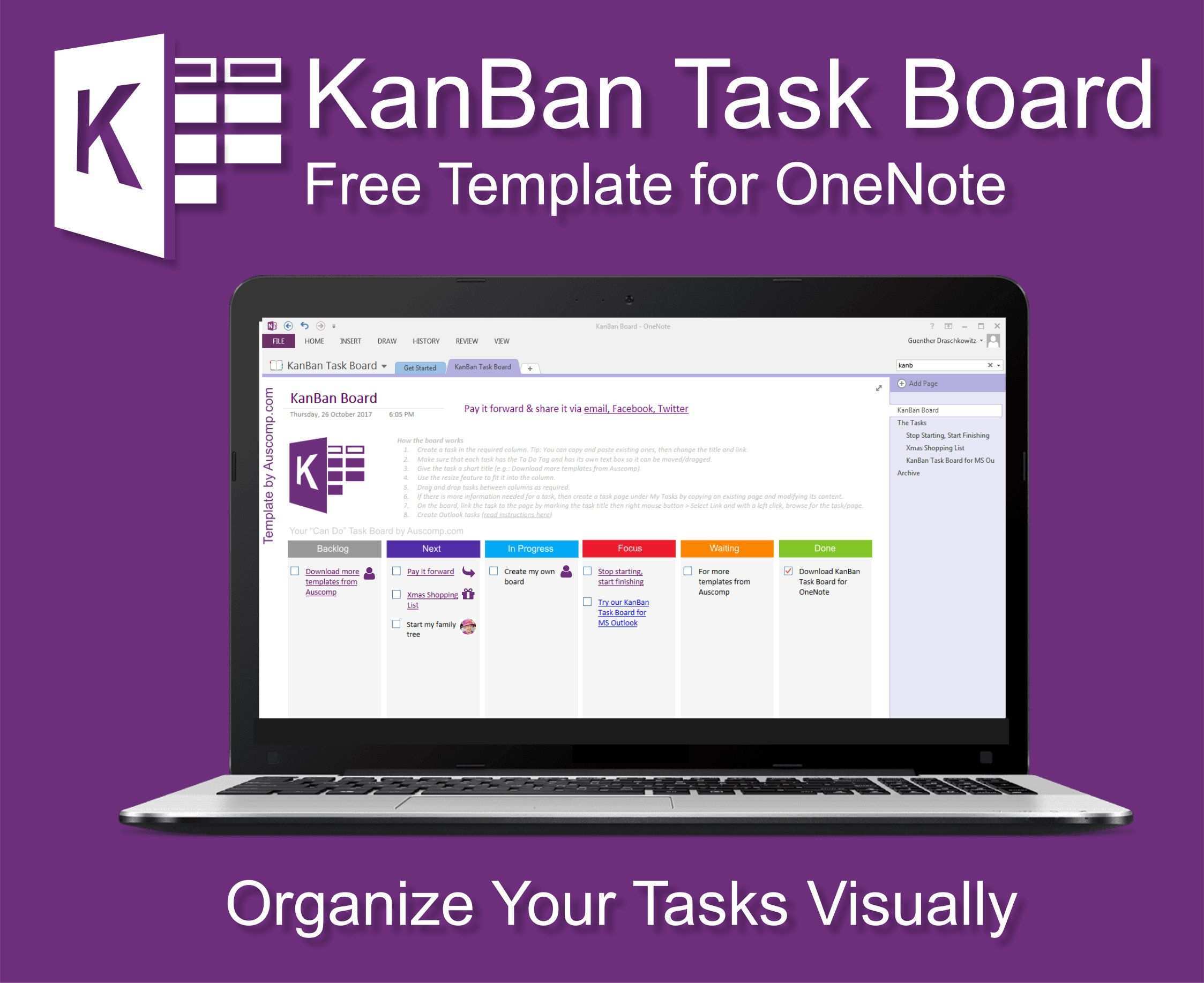 You Can Visualize Your Tasks In An Easy To Use Kanban Board For Ms Onenote Gtd Kanban Onenote Tasks Template Todo Onenote Template Kanban Board Kanban