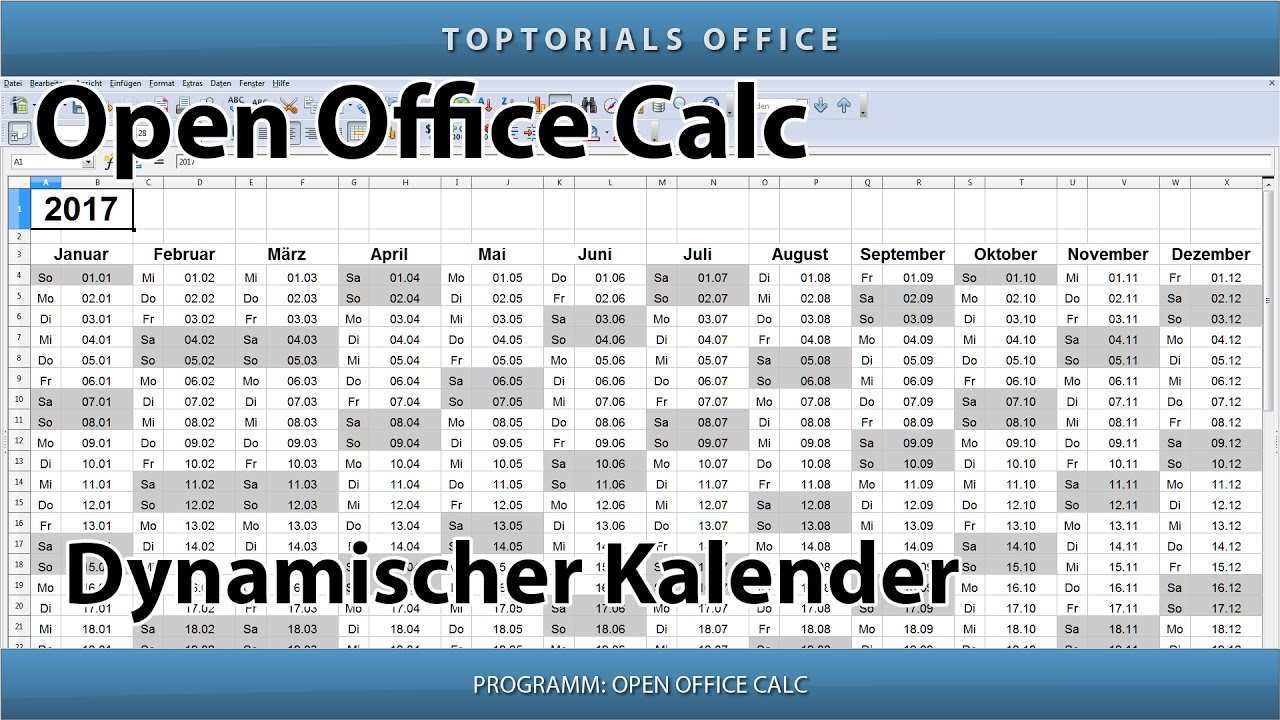 Dynamischer Kalender Openoffice Calc Toptorials