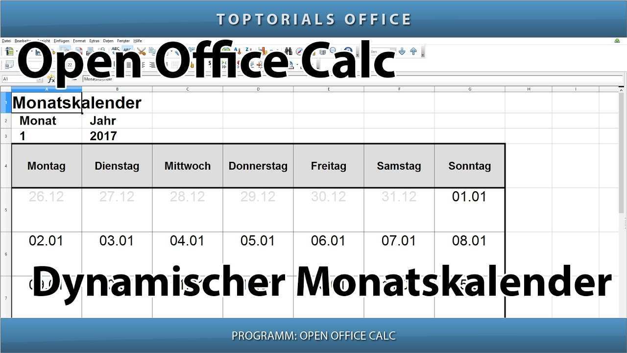Dynamischen Monatskalender Erstellen Download Openoffice Calc Youtube