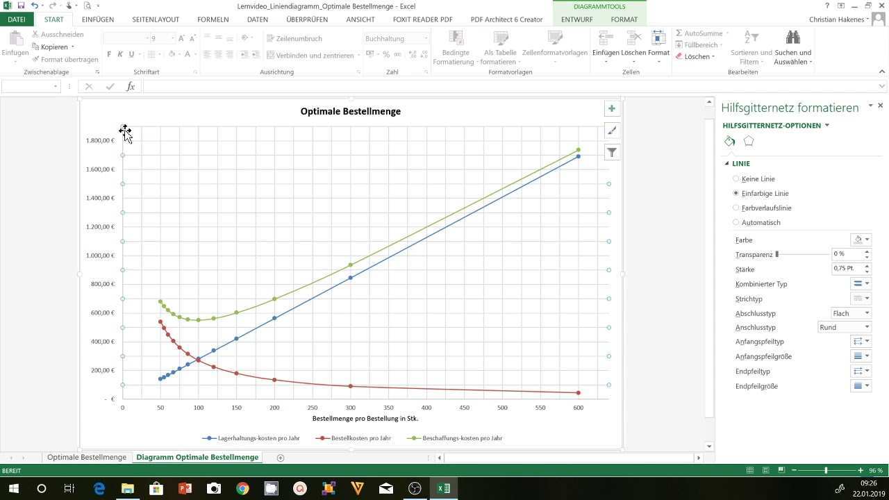 Ein Diagramm In Excel Erstellen Mehrliniendiagramm Am Beispiel Der Optimalen Bestellmenge Youtube