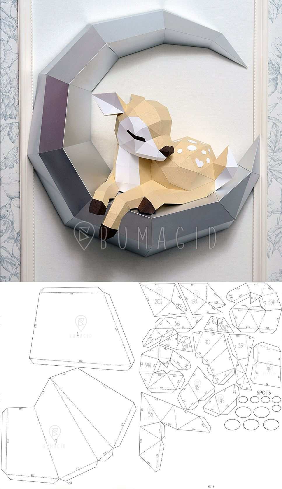 Pdf Template Fawn On The Moon Low Poly Fawn Model Origami Etsy Paper Crafts Origami 3d Paper Crafts Paper Crafts Diy