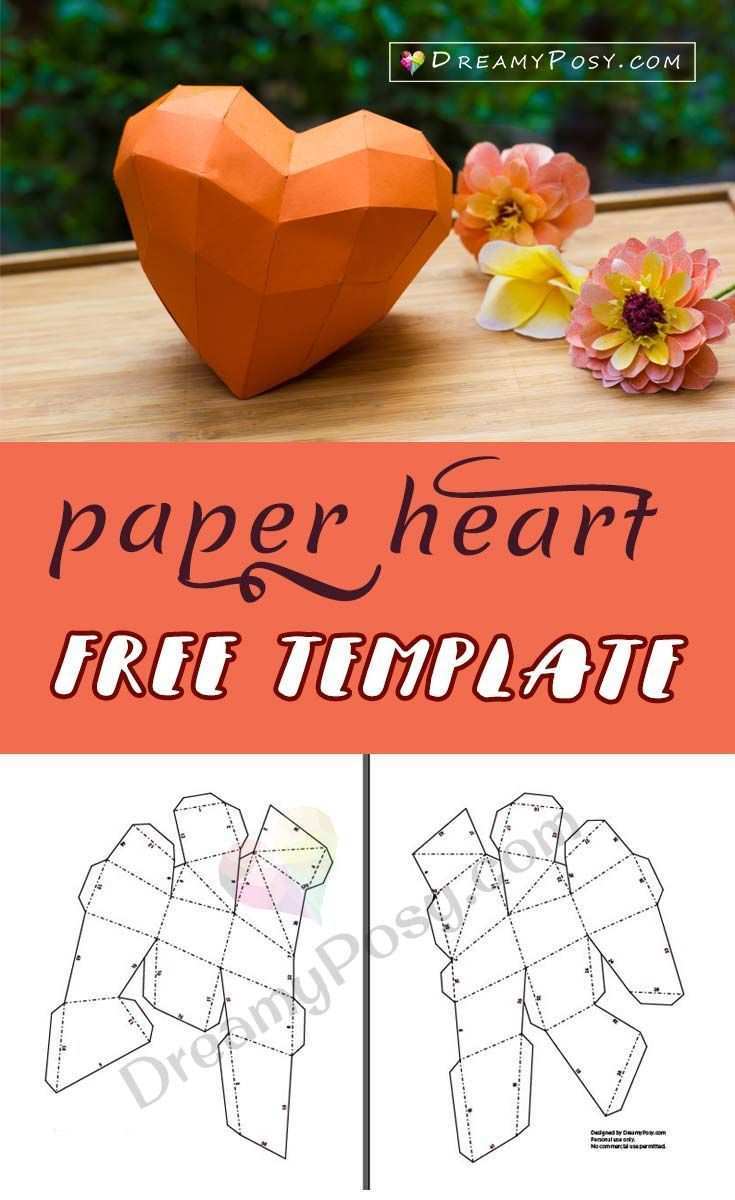 Free Template To Make Paper 3d Heart For Your Valentine Paper Hearts Paper Heart Paper Crafts