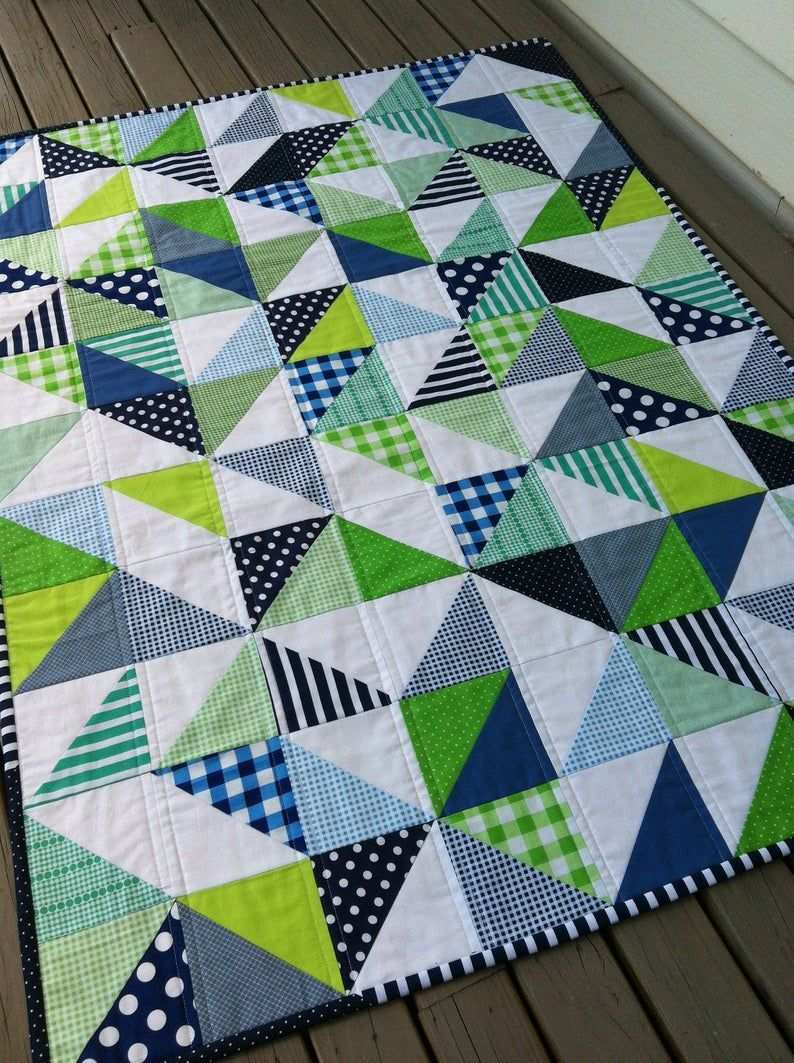Pdf Pattern For Geometric Modern Cot Crib Patchwork Quilt In Triangles Sew Your Own Handmade Quilt Cot Crib Geom In 2020 Quilts Patchwork Quilts Baby Boy Quilts