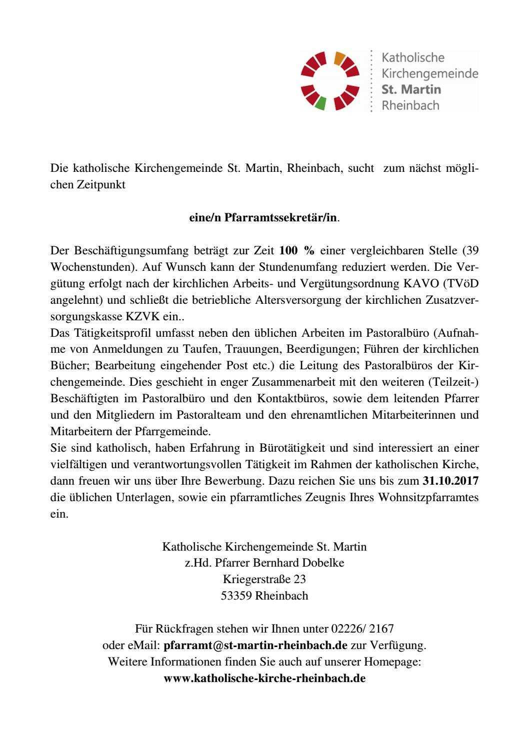 Ausschreibung Sekretariat By Katholische Kirchengemeinde St Martin Rheinbach Issuu