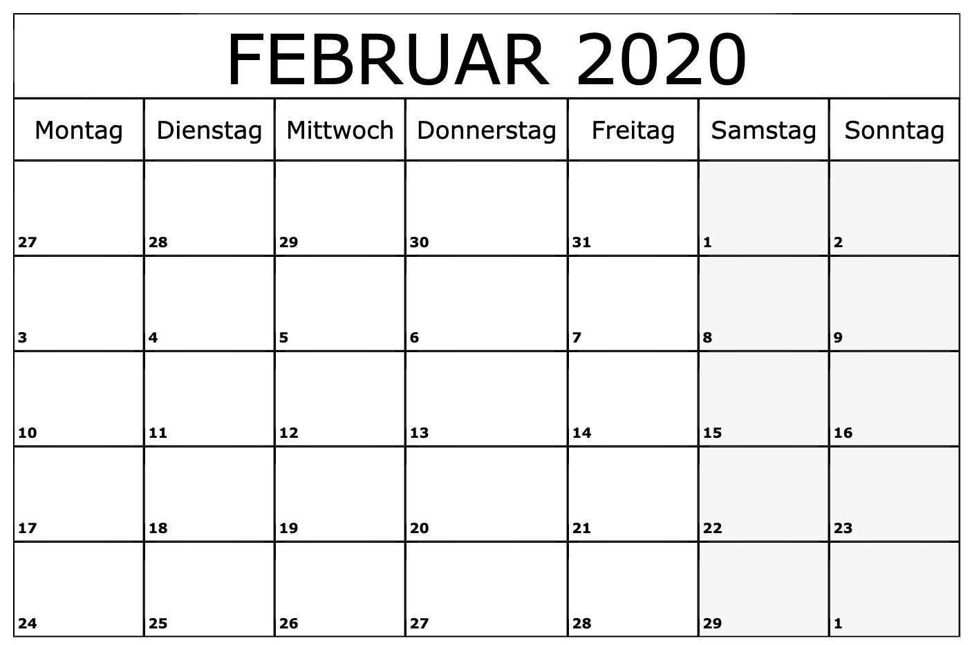 Februar Kalender 2020 Mit Feiertagen Free Monthly Calendar Monthly Calendar Printable Calendar Printables