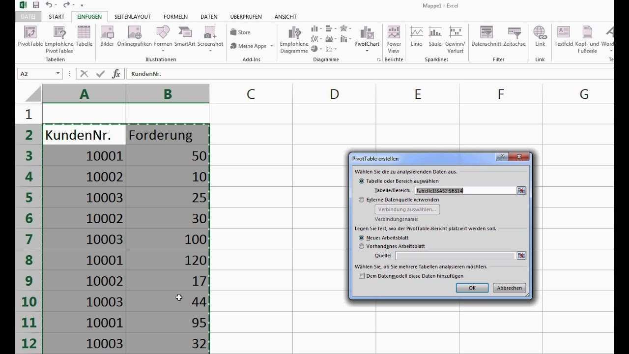 Excel Pivot Tabelle Erstellen Einfach Erklart Anfanger Summe Pivot Table Tutorial Deutsch Youtube