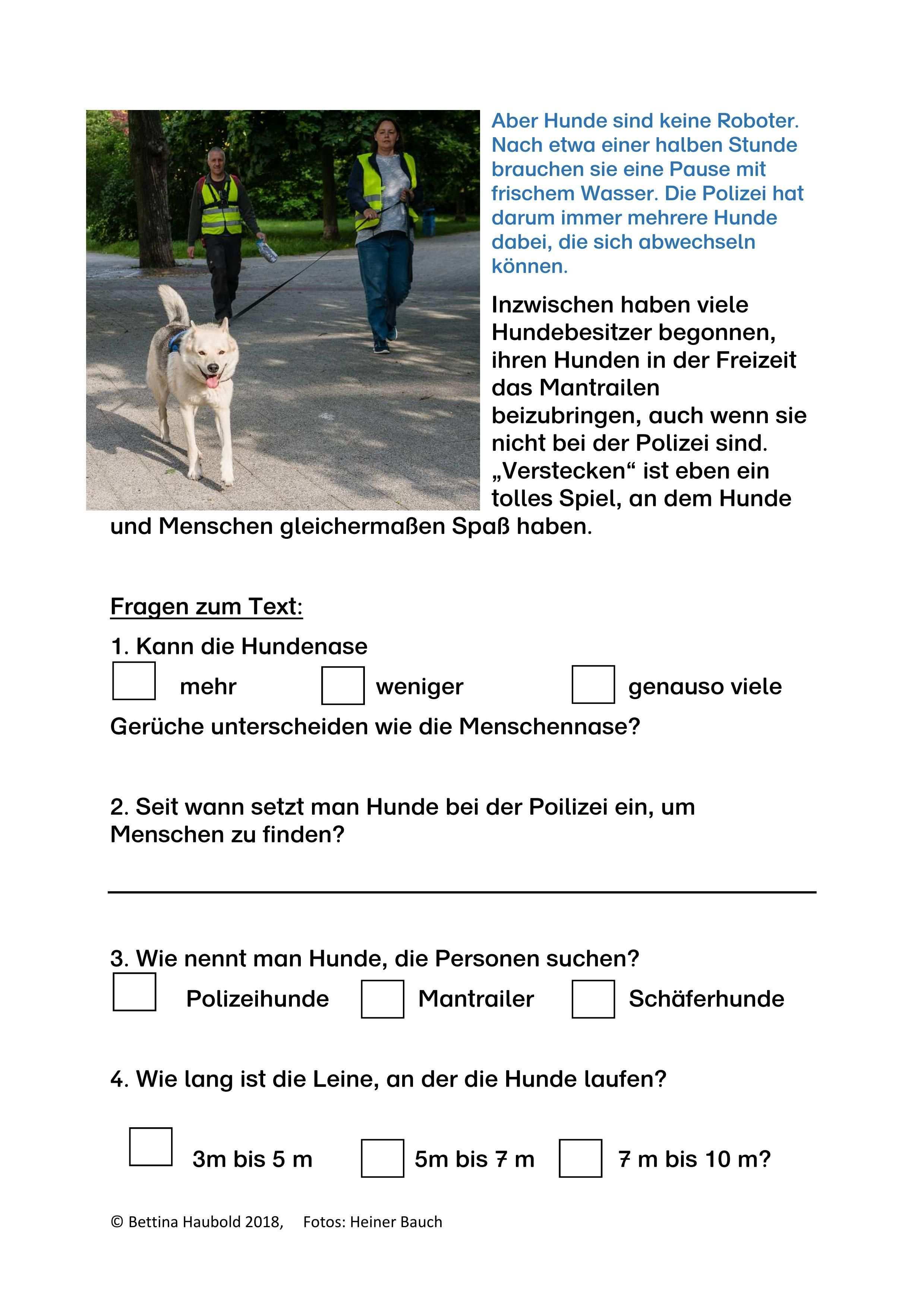 Leistungsdifferenzierter Sachtext Fur Kinder Thema Hunde Mantrailer Unterrichtsmaterial Im Fach Deutsch Unterrichtsmaterial Sachen Hunde