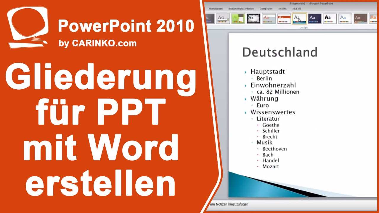 Gliederung In Powerpoint Erstellen Mit Ms Office Word 2010 Carinko Com Youtube