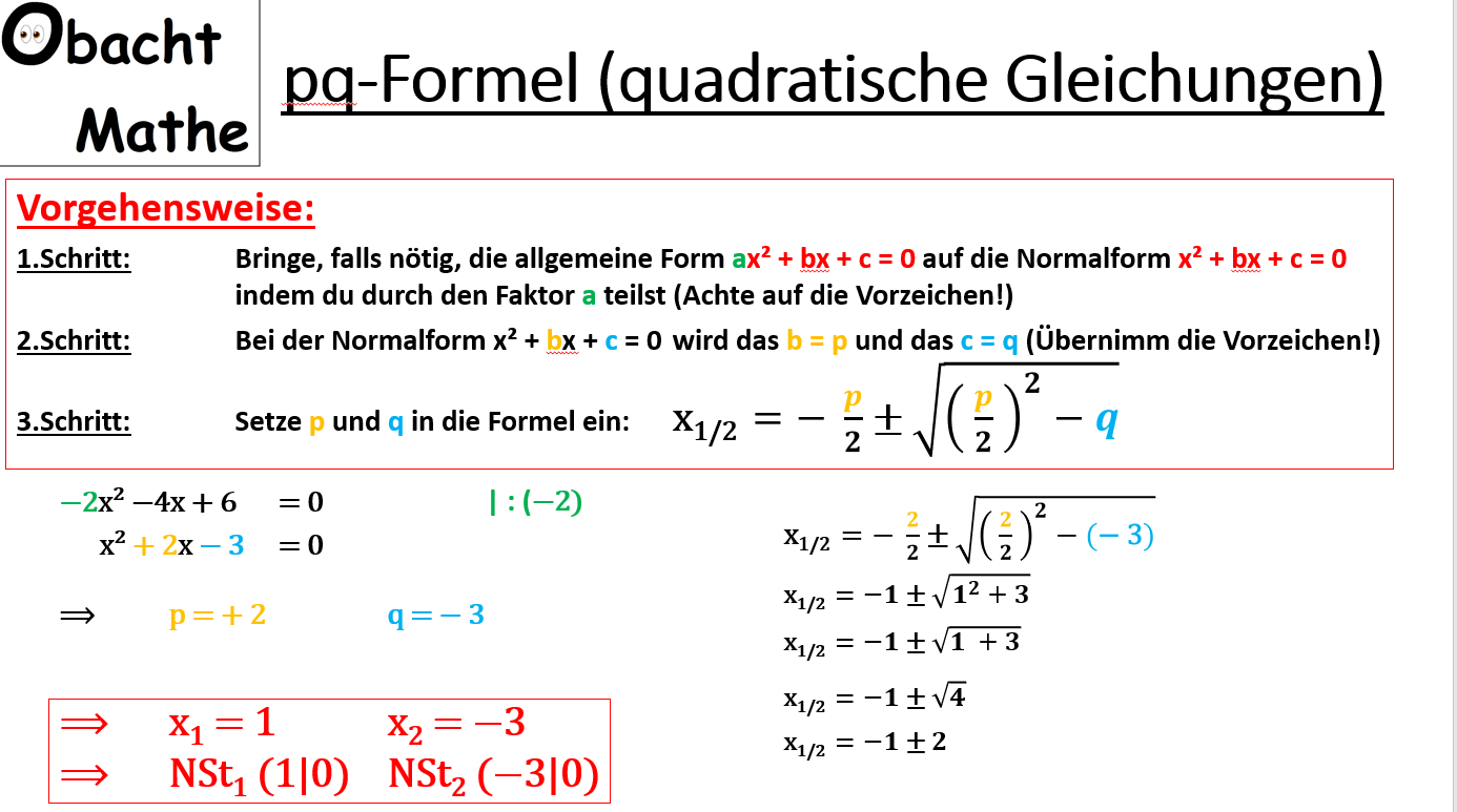 Pq Formel Quadratische Gleichungen Nullstellen Berechen Mit Der Pq Formel Vergleich Pq Formel Und Abc Formel Mittern Mathematik Lernen Mathe Gleichungen