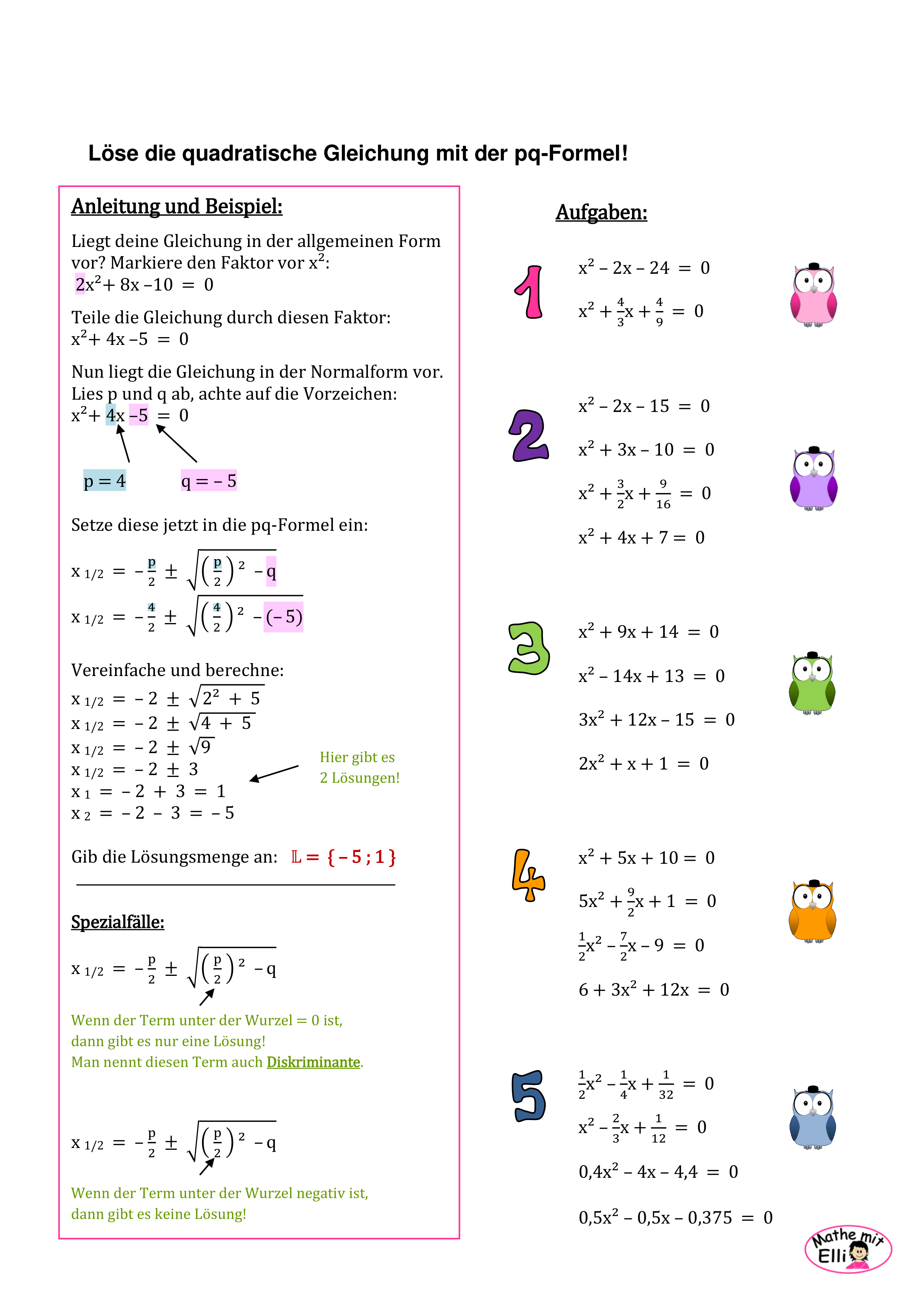 Quadratische Gleichungen Mit Der Pq Formel Losen Nachhilfe Mathe Gleichungen Lernen Tipps Schule