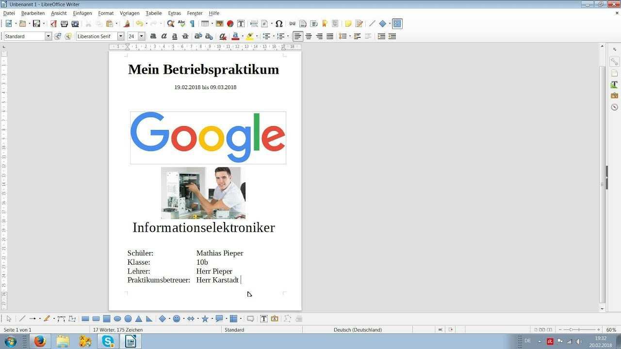 Deckblatt Fur Praktikumsmappe Mit Libre Office Erstellen Youtube