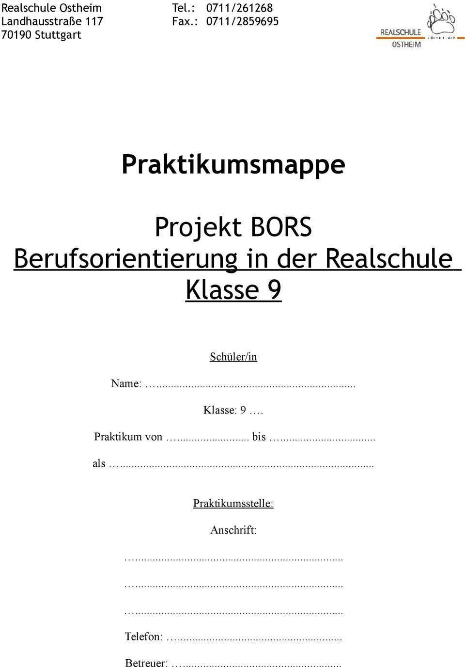 Praktikumsmappe Projekt Bors Berufsorientierung In Der Realschule Klasse 9 Pdf Free Download