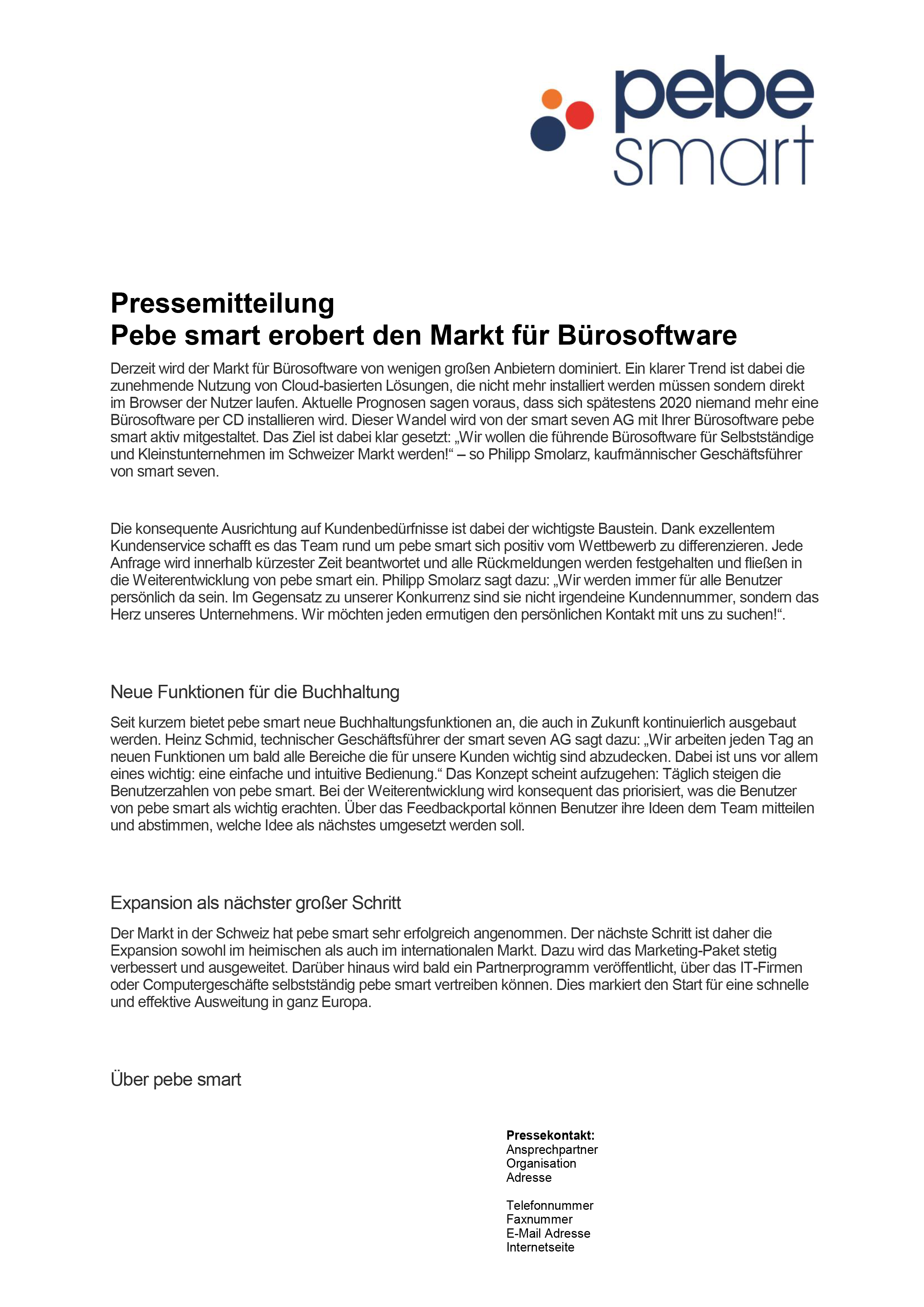 Pressemitteilung Vorlage Schweiz Kostenlos Bei Pebe Smart