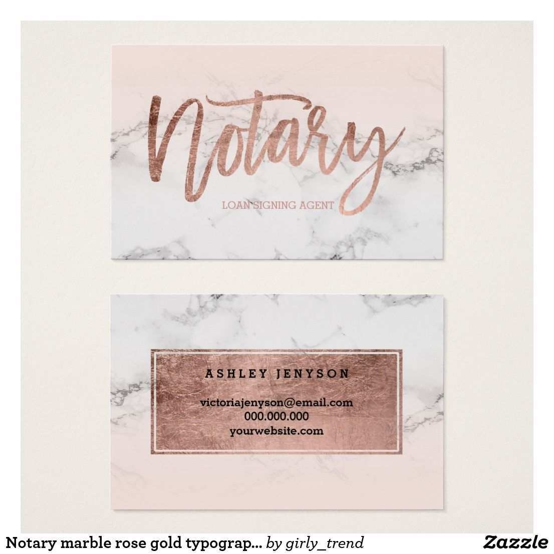 Notary Marble Rose Gold Typography Blush Business Card Zazzle Com Rose Gold Business Card Business Card Graphic Gold Typography