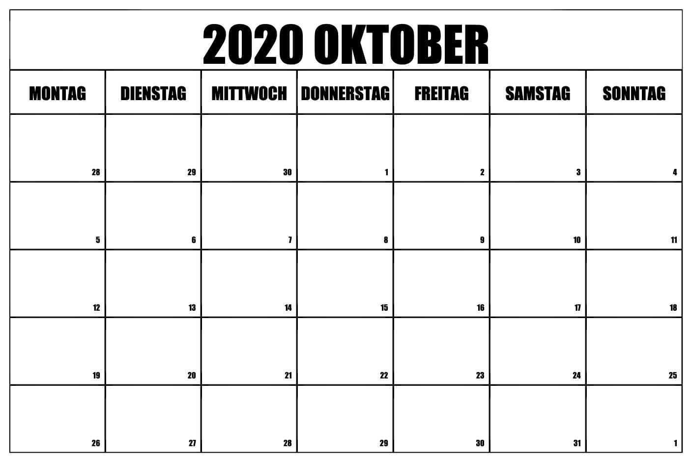 Kostenlos Zum Ausdrucken Oktober 2020 Kalender Blank Calendar Printable Calendar Template Calendar Template