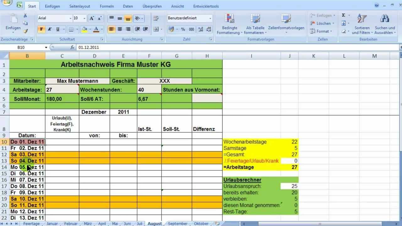Excel Zeiterfassung Wochentage Bedingt Formatieren Zeiterfassung Excel Vorlage Vorlagen