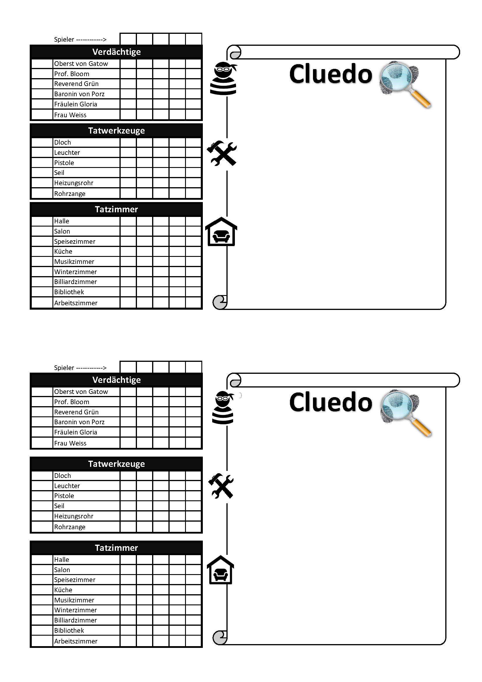 Cluedo Notizblock Zum Ausdrucken Notizblock Cluedo Spiel Ausdrucken