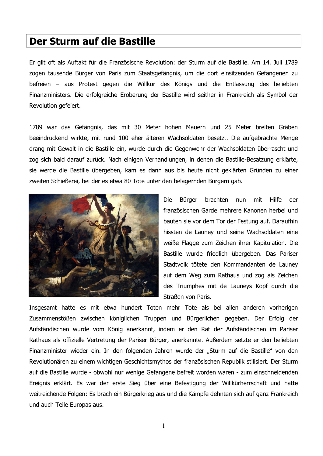 Arbeitsblatt Zum Thema Sturm Auf Die Bastille Geschichte Unterrichten Geschichte Schule Geschichtsunterricht