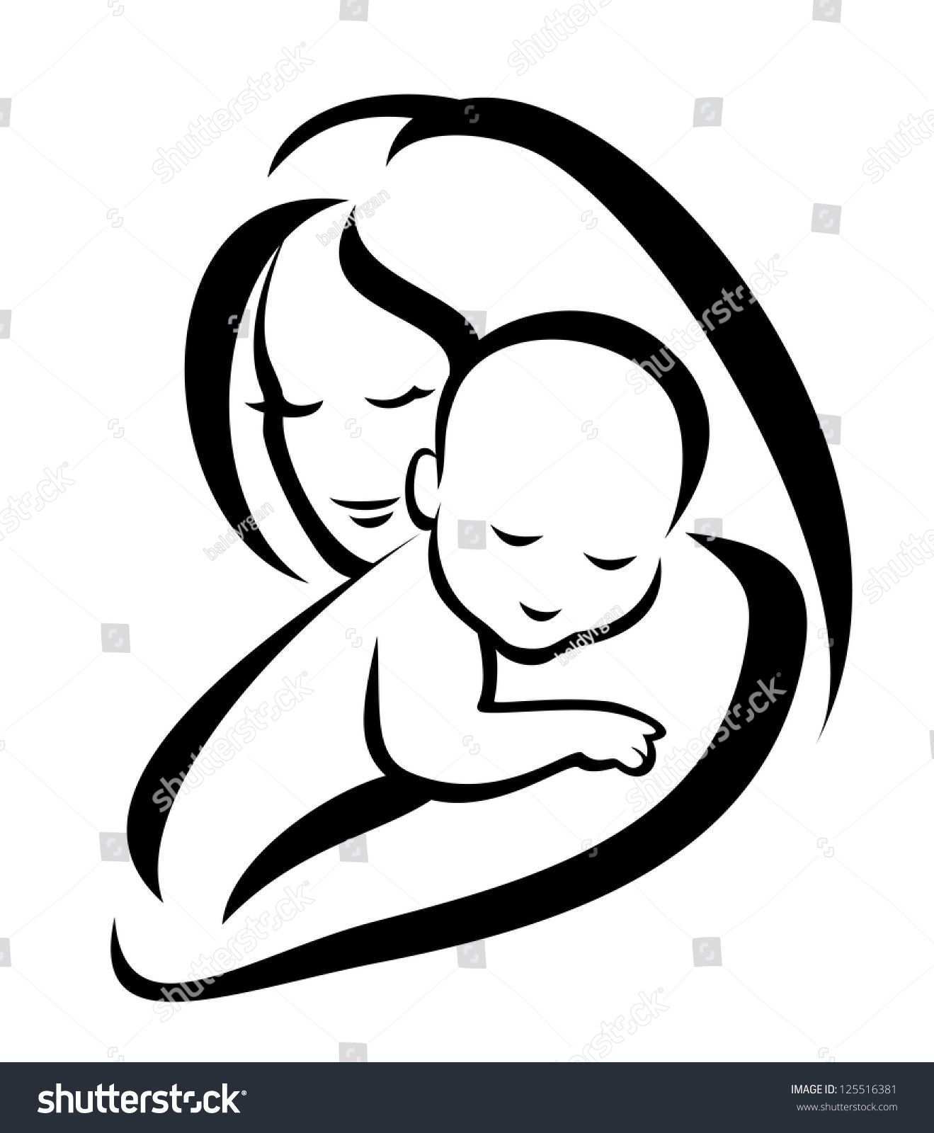 Mother And Baby Silhouette Sketch In Black Lines Raster Version Silhouette Tattoos Skizzen Baby Silhouette