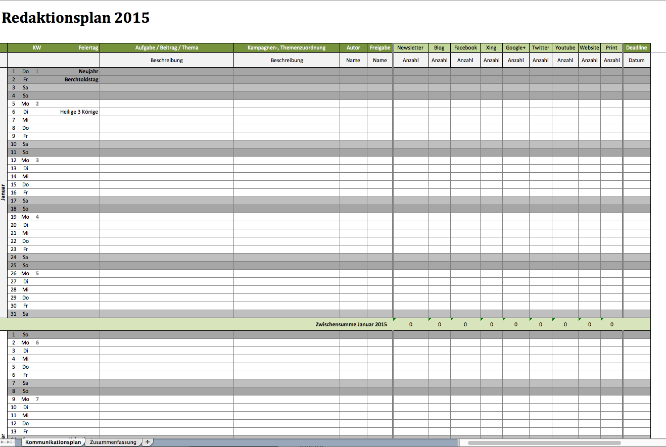 Redaktionsplan Als Excelvorlage