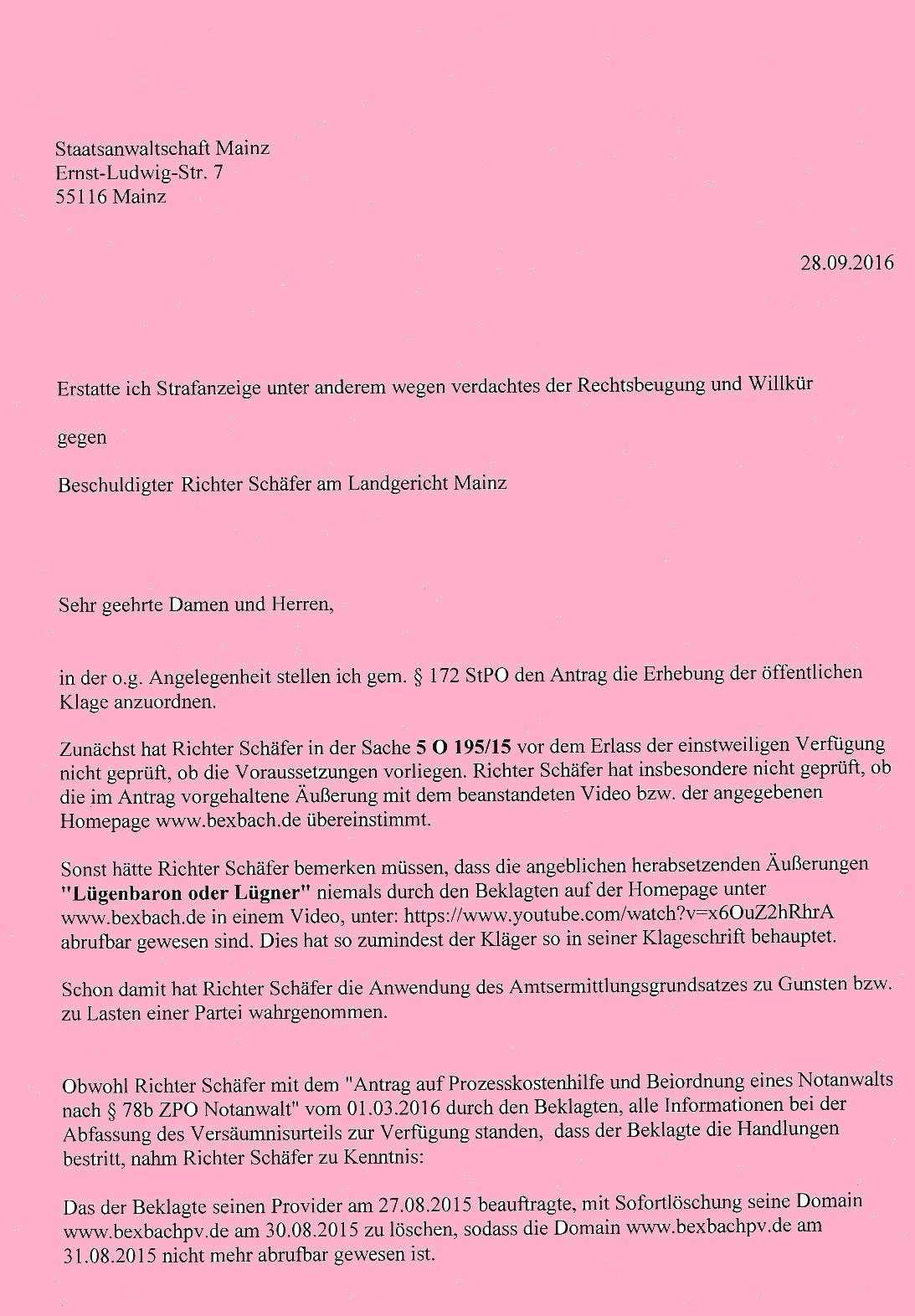 Strafantrag Richter Schafer Landgericht Mainz