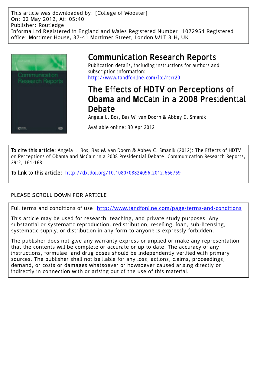 Pdf The Effects Of Hdtv On Perceptions Of Obama And Mccain In A 2008 Presidential Debate