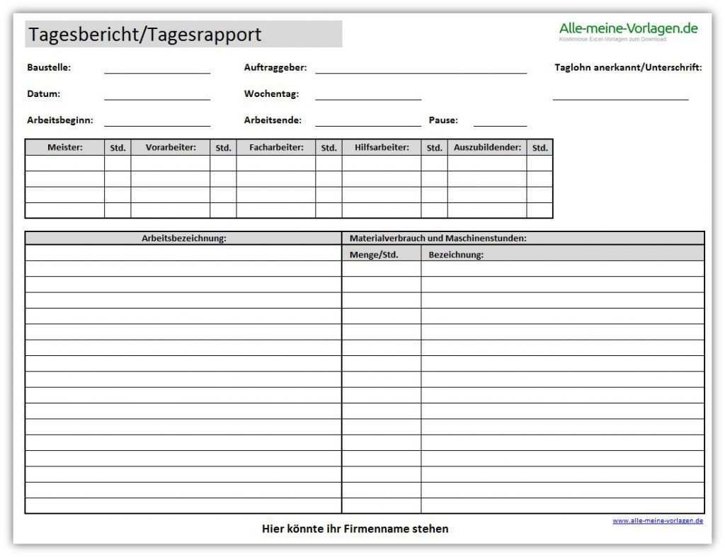 Tagesbericht Tagesrapport Die Kostenlose Vorlage Tagesbericht Oder Tagesrapport Ist Fur Die Dokumentation Der Arbe Vorlagen Word Vorlagen Kostenlose Vorlagen