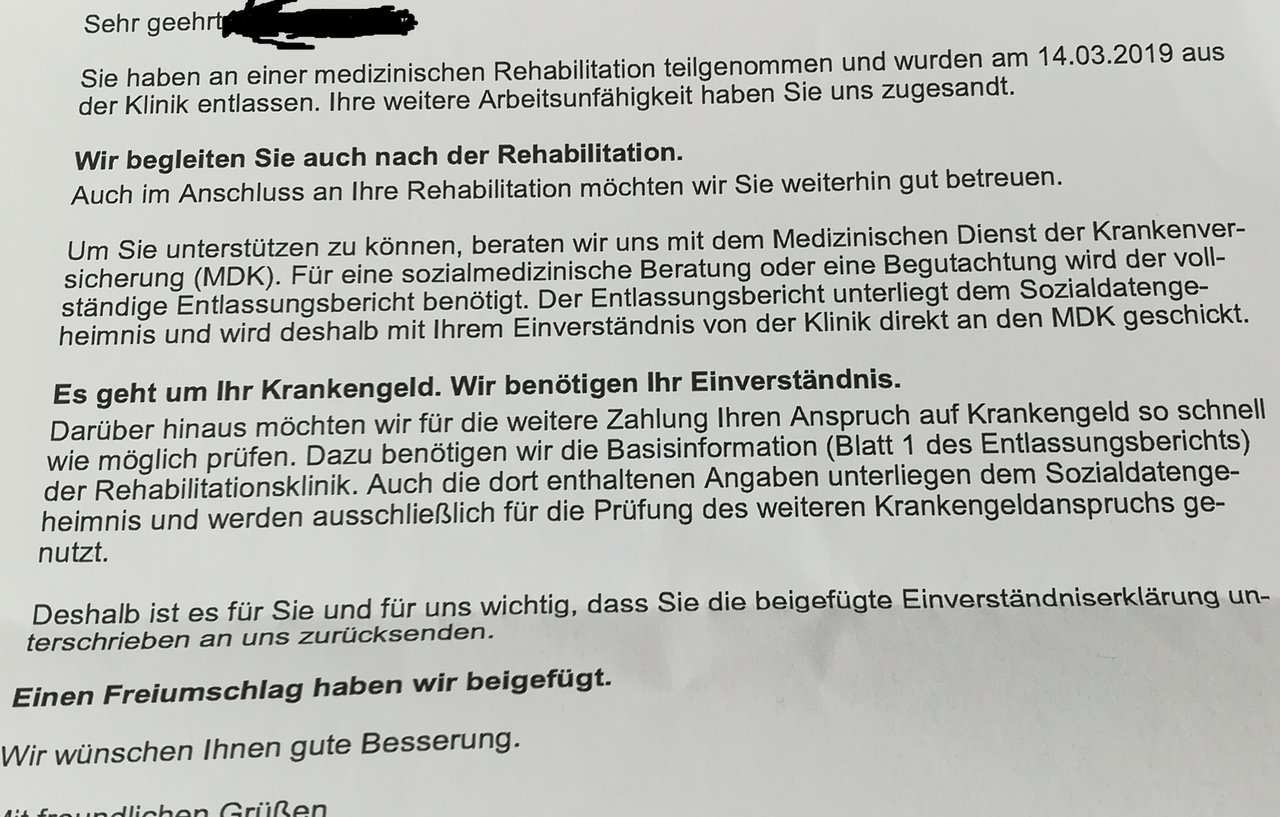 Krankenkasse Fordert Die Einverstandniserklarung Zur Ubermittlung Des Rehaentlassungsberichts Erwerbslosenforum Deutschland