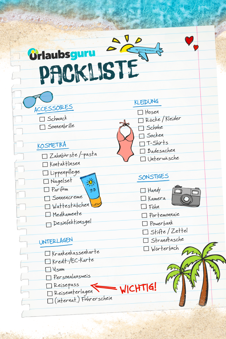 Die Perfekte Packliste Fur Den Urlaub Urlaubsguru Packliste Urlaub Urlaubspackliste Packliste