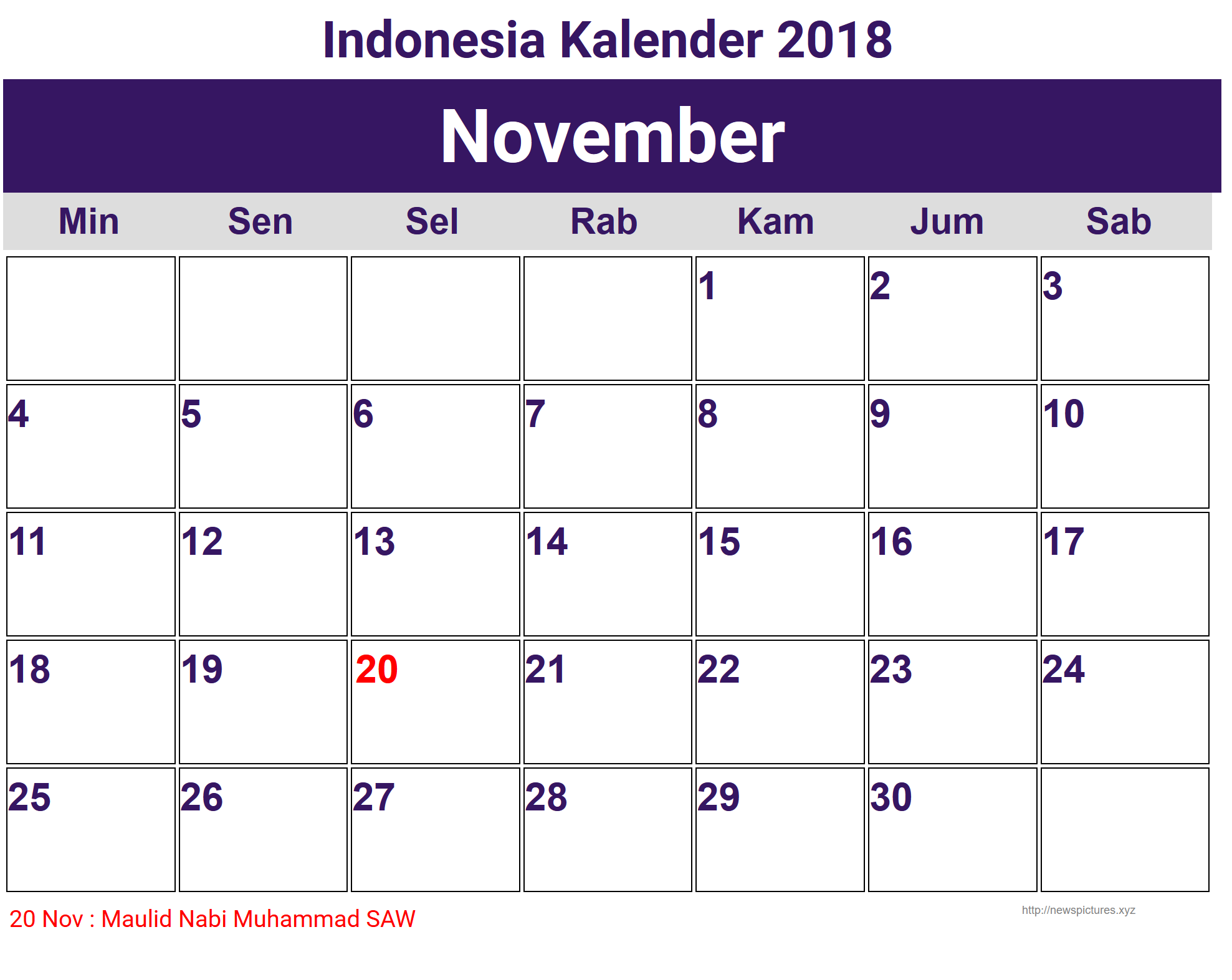 Image For November Indonesia Kalender 2018 Buku